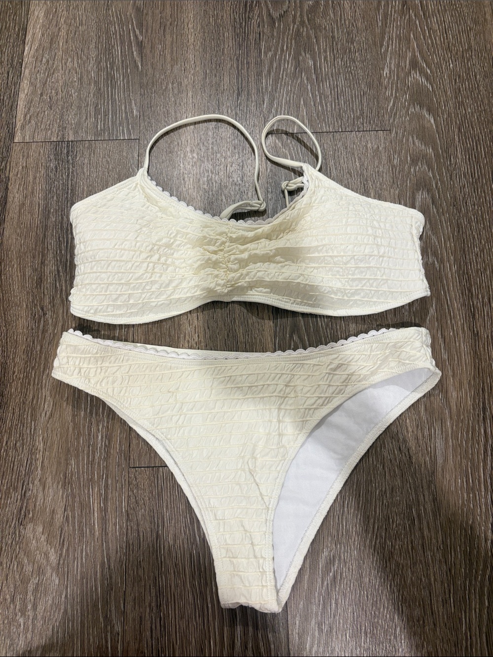 SHEIN Cream Textured Two-Piece Bikini Set